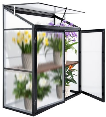 Aluminum Lean To Greenhouse Mini Tomato Greenhouse Double Door Compact 140 x 55 x 130 cm Black Garden Shed for Plants and Vegetables