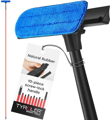 Tyroler 2-in-1 Window Cleaning Equipment | Telescopic Window Cleaner Tool | Anti-Rust Handle | Professional Window Cleaning Kit | 100% Rubber Window Squeegee Head (Ligh Black - 3.8m)