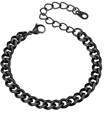 U7 Lilong Bracelet pour hommes-3mm/6mm/9mm/12mm- Bracelet 16/19/21cm- Chaîne Hip Hop Mode Pour Hommes Garçons Acier Inoxydable/Plaqué Or 18K/Noir