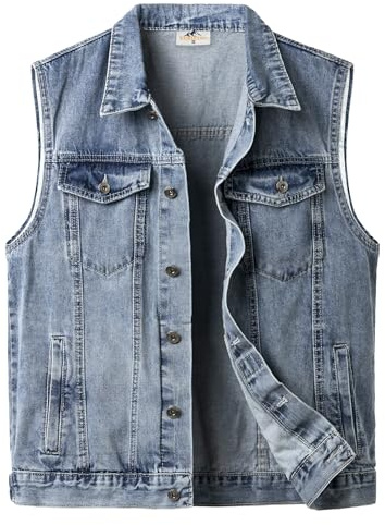 Yukirtiq herr jeansväst vintage ärmlös jeansjacka cowboy denim väst biker rutig jeans för män, blå, 3XL