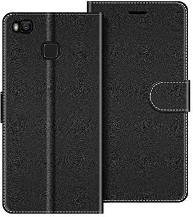 COODIO Custodia in Pelle per Huawei P9 Lite, Cover a Libro Magnetica Portafoglio per Huawei P9 Lite, Nero