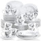 VEWEET ZOEY 60pcs Service de Table Porcelaine 12pcs Assiette Plate, Assiette à Dessert, Assiette Creuse, Tasse avec Soucoupes pour 12 Personnes Vaisselles Céramique Fleuri Noir Design Moderne