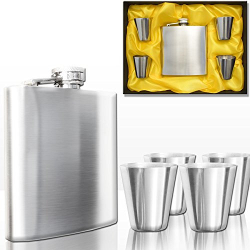 OUTDOOR SAXX 4-teiliges Edelstahl-Flachmann Set, 175ml, inkl. 4 Trinkbecher, in Geschenkbox