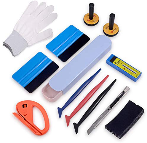 Winjun Car Pellicola Protezione Pellicola Set Vinile Involucro Strumento Micro Seccatoio Felce Seccatoio Lamina Cutter Lavoro Guanti 9mm Fresa con 50 Pezzi Snap off Lame