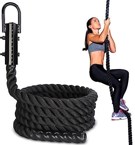 Get Out! Workout Fitness Climbing Rope 15ft x 1.5in in Black – Battle Rope for Outdoor and Indoor Gym Exercise