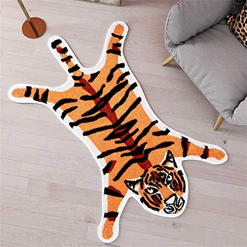 Teppich mit Tiger-Druck, kleine Fläche, Kunstleder, rutschfest, personalisierbar, Badteppich, Cartoon-Teppich, Schlafzimmer, Büro, Wohnzimmer, Bodenmatte, 81,8 x 54,4 cm