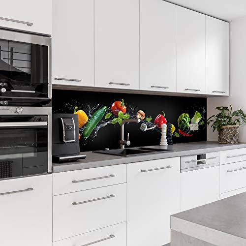 Dedeco Küchenrückwand Motiv: Obst & Gemüse V1, 3mm Acrylglas als Spritzschutz für die Küchenwand Wandschutz Dekowand wasserfest, 3D-Effekt, alle Untergründe, 280 x 60 cm