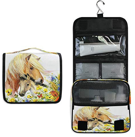 RXYY Hängend Kulturtasche Aquarell Pferd Floal Blumes Schmetterling ausklappbar Bad Turnhalle Kulturbeutel Veranstalter tragbar kosmetisch Waschtasche für Frauen Mädchen