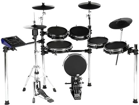 Fame DD-ONE XT SP E-Drum Set, Elektronisches Schlagzeug-Set mit 193 Simon Phillip Sounds, echter HiHat, Meshhead-Pads, 12 Snare und Kick-Pad, 78 Drumsets, AUX, MIDI und Effekten, inkl. Rack, Schwarz
