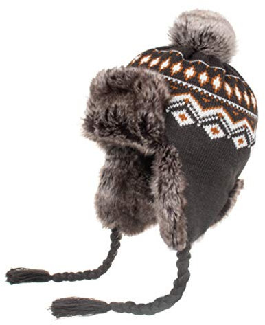 Damen Strickmütze Peruanische Beanie Mütze Winter Warm Wolle Häkeln Quaste Peru Skimütze Kappe mit Ohrenklappen Pom () Gr. 6 7/8/7 1/4, grau