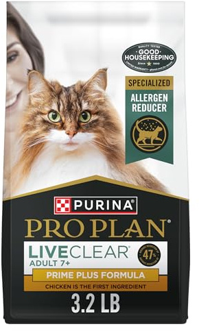 Purina Pro Plan LiveClear Senior Cat Food 7+ Cat Allergen Reducer Prime Plus Chicken and Rice Formula - 3.2 lb. Bag