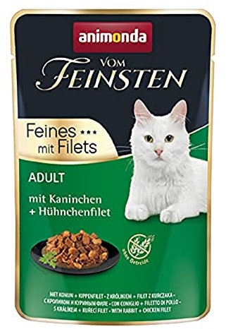 animonda vom Feinsten mit Filets, Katzenfutter nass mit Kaninchen + Hühnchenfilet, 18 Portionsbeutel (18 x 85g), getreidefreies Katzen Nassfutter ohne Zucker, mit fleischigen Zutaten