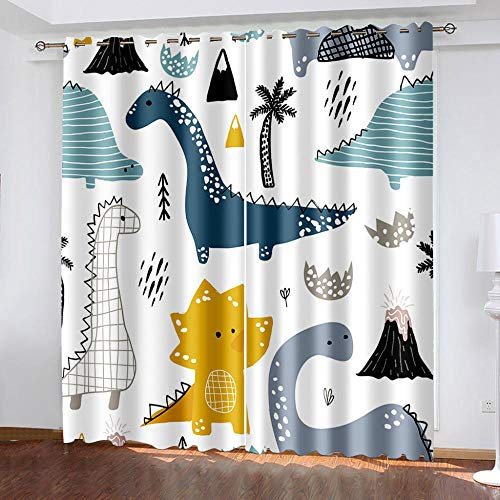 GXCBLK Vorhang Kinderzimmer Schlafzimmer Wohnzimmer Gardinen Mit Ösen 140X260Cm 2Er Set Ösenvorhang 3D Druck Cartoon-Tier-Dinosaurier Muster Verdunklungsvorhänge Thermovorhang Dekoschals