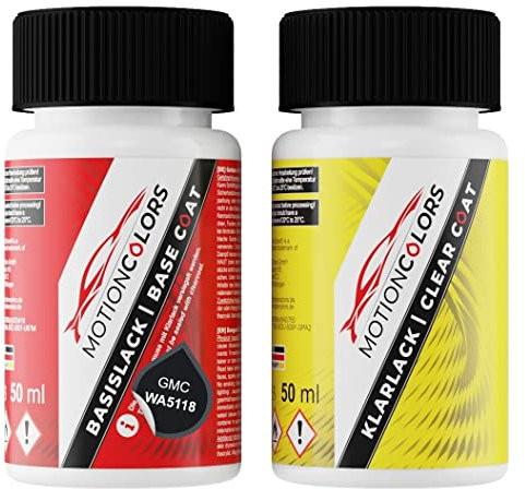 MOTIONCOLORS Lamp Black WA5118 für GMC Autolack Lackstift Set Basislack und Klarlack je 50ml