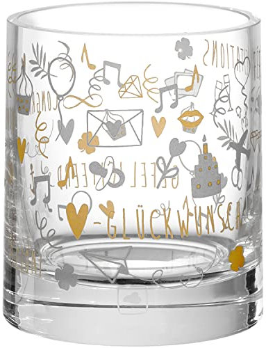 LEONARDO HOME Tischlicht EMOZIONE 10,7 cm Glückwunsch, 022204, Glas, Mehrfarbig, 15,7 cm