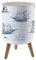 Small Trash Can with Lid Vintage Hand Drawn Nautical Toile De Jouy Seamless with Lighthouse Wood Legs Press Cover Garbage Bin Round Simple Human Waste Bin Wastebasket for Kitchen Bathroom Office