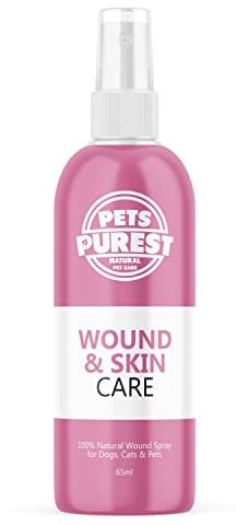Pets Purest Minor Wound & Antiseptic Spray for Dogs, Cats & Pets - 100% Natural Healthy Skin Spray - Soothing Pet First Aid Kit Supplies - 65ml