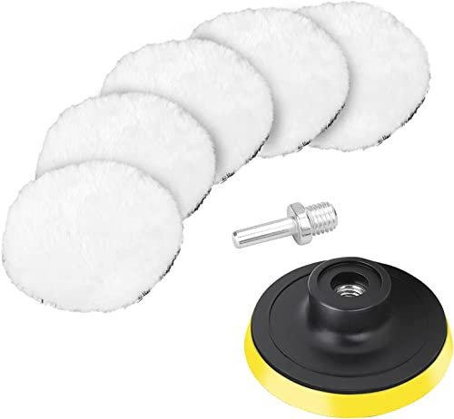 Geliking 7 Pcs Wool Polishing Buffing Pad, 3 Inch Polishing Buffer Pads with M10 Drill Adapter Drill Buffer Attachment Car Buffer Polisher Kit for Car Polisher, Waxing, and More