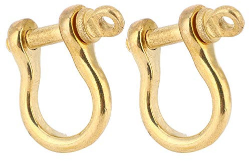 LIZEALUCKY Lot de 2 manilles d'ancrage à vis de 10 mm en Laiton Pur Type U Fob Porte-clés Crochet Boucle de Connexion dorée Manille en D pour chaînes de Levage de câble métallique