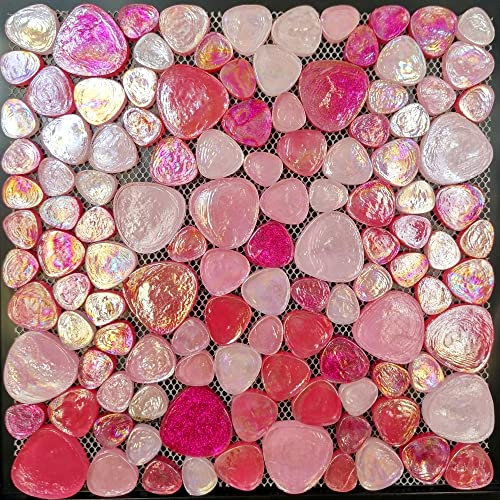 Self Adhesive Wallpaper Sticky Back Plastic Peel and Stick Vinyl Film Pink Heart Iridescent Mosaic Tiles for Wall Sticker Floor Tile DIY Garden Outdoor Home Decoration Building Material,350X245Cm Te