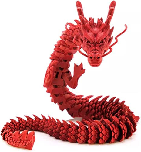 Dragon articulé imprimé 3D, jouets de dragon, figurines de dragon rotatifs, loong chinois, jouet d'ornement flexible réaliste, jouet de dragon anti-anxiété (rouge, 55 cm)