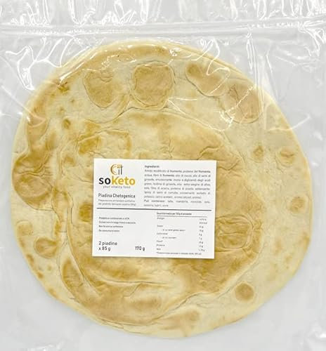 Keto PIADINA CHETOGENICA Pane Keto per dieta Keto & Low Carb SoKeto (2x85gr)-Piada Keto Proteica con Olio di Cocco-Base Pizza-Anche per vegetariani, vegani, diabetici (Ig<2)