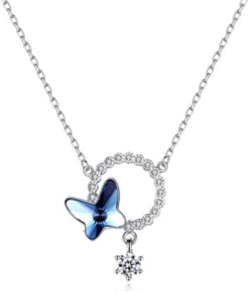 Bellitia Jewelry 925 Sterling Silber Halskette Glänzende Schmetterling Anhänger Halskette Kristall Kette Schmuck Für Frauen Und Mädchen