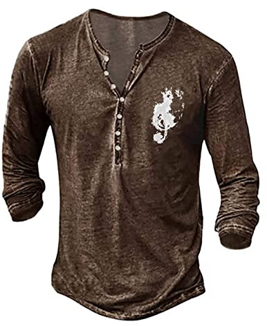 Caxndycing Camiseta de manga larga para hombre, cuello de pico, camiseta de manga larga, camiseta deportiva para hombre, cuello de pico, elástica, ajuste musculoso, ropa interior informal, marrón, XXL