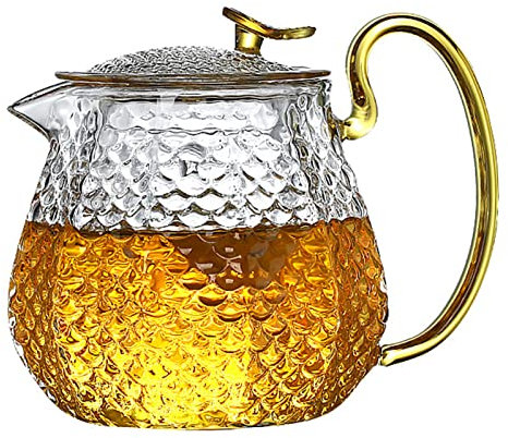 600ml Teekannen, Glasteekanne mit Siebeinsatz und Deckel,Glaskanne aus Borosilikat Glas,Mundgeblasene Teekanne,Der Teebereiter für jede Jahreszeit,Großartige ForBlooming und Lose Leaf Tea Brewer