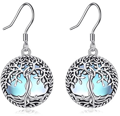 Lebensbaum Ohrringe 925 Sterling Silber Mondstein Baum des Leben Ohrhänger Lebensbaum Muttertag Schmuck Geschenk für Damen
