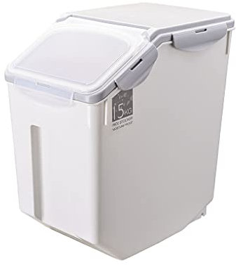 WUUISDNX Recambio de contenedor de Almacenamiento de Alimentos para Mascotas PP, Base de Rodillo a Prueba de Fugas a Prueba de polillas, Caja de Tapa Transparente con Taza medidora, Gris, 15kg