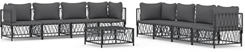 Festnight 5-TLG.Lounge Gartenmöbel Set Stahl,Gartenlounge Ecksofa mit Anthrazit Kissen,Outdoor Balkonlounge Loungemöbel Sofa Stahl Gartensofa Terrassenmöbel mit 4X Eckteil + 4X Mittelteil + Tisch