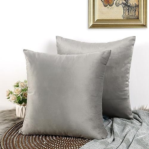 CALIYO Kissenbezug 60x60, Samt Uni Kissenhülle, Kissenbezüge für Zierkissen Dekokissen Sofakissen Couchkissen viele Farben (60x60 cm, Grau).