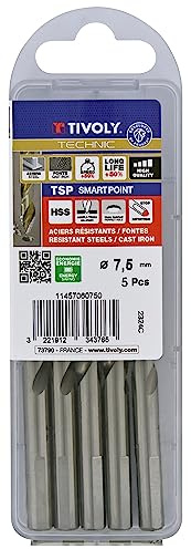 Tivoly 11457060750 5 Metallbohrer TSP Ø: 7,5 / L: 109 / HSS geschliffen – DIN338 – h8 – Schärfen Smart Point (Schachtel)