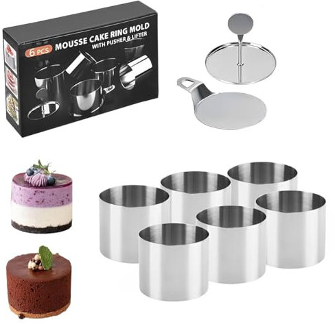 NiC IS COCNG Anillos de postre y anillos para alimentos, 6 piezas, mini anillos de postre, anillos de comida, anillos pequeños, anillos de mousse de acero inoxidable, anillo redondo para mousse, para