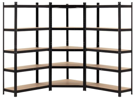 7H SEVEN HOUSE - Pack 2 Estanterías Modulares + 1 Estantería Esquinera, Acero y MDF Antihumedad, Hogar, Trastero, Garaje, Taller, Comercio, 5 Baldas Ajustables, Carga Máx. 875Kg (x3), Color Negro