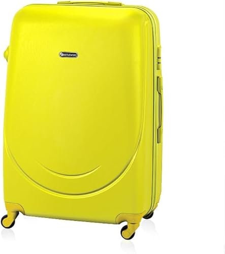 BETLEWSKI - Großer Koffer Hartschale - Reisekoffer mit 4 Rollen - Leicht Hartschalenkoffer ABS Rollkoffer mit Schloss - Modell Universe - Größe 76 cm x 53 cm x 31 cm 93 Liter - Gelb