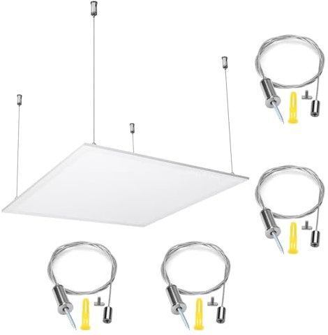KARELLS Kit de Suspension Plafond Câble, Fils de Suspension Photo, 4 Pièces Fils Kit d'installation de Suspension de Réglable, Fil Suspension Luminaire Cable en Acier Inox à Visser Kit