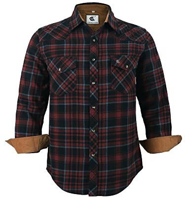 COEVALS CLUB Mens Flannel Shirt Long Sleeve Checked Snap Cotton with Pocket Regular Fit Plaid Lumberjack Casual Work Shirt (Russet Brown Black #6 XL)