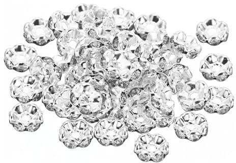 PATIKIL 8 mm Bolas Espaciadoras 100 Piezas Bolas Espaciadoras Bolas Redondas Pequeñas de Cristal a Granel con Incrustaciones de Estrás para Hacer Joyas DIY,Plateado