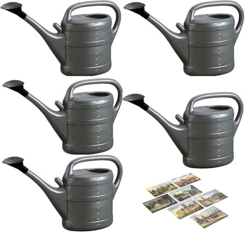 5X Gießkanne 10L ANTHRAZIT + 1x BILDMAGNET! Blumenkanne Kunststoff für groß & klein Garten & Zimmerpflanzen Gießkannen Gieskanne Gieskannen Giesskanne 10 L Liter Watering Can Gieskannen10Liter lr
