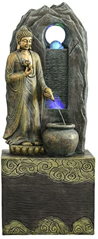 Laughing Buddha Statue,Feng Shui Good Luck Gifts, Buddha Statue Chinese Buddha Fountain Flowing Ornaments Creative Zen Living Room Water Features Home Decoration Office Tea Room Hotel Buddha Decoratio