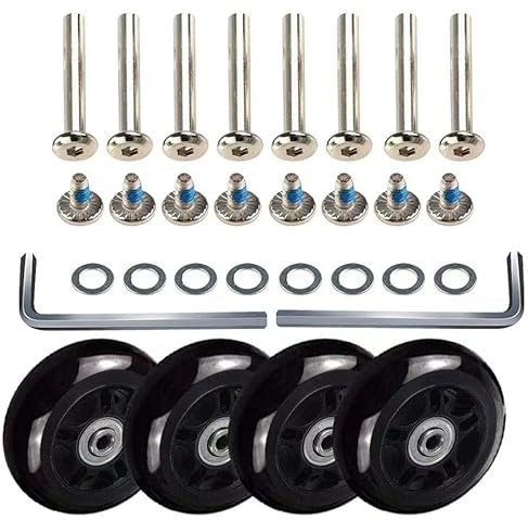 4 Stück 45 x 18 mm Gepäck-Koffer-Ersatzräder mit Achsen, Schraubenschlüssel, Gummi, Lenkrollen, Lager, Reparatursätze für Gepäck, Koffer
