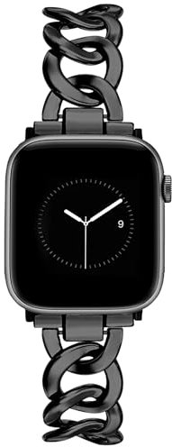 JR.DM Metall Band Schwarz Kompatibel mit Apple Watch Armband 38mm 40mm 41mm 42mm 44mm 45mm 46mm, Einkettiges Elegant Herren Damen Metallarmband Ersatz für iWatch Series 10/9/8/7/6/5/4/3/2/1/SE