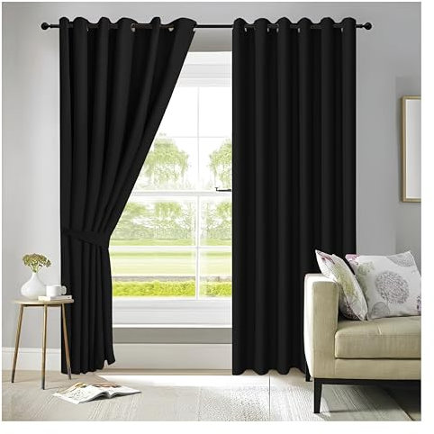 APEX FURNISHINGS Black Blackout Curtains for Bedroom 54 Inch Drop Thermal Insulated Eyelet Curtains & Drapes for Window Treatment & Living Room, 2 Panels (46x54 Inches)