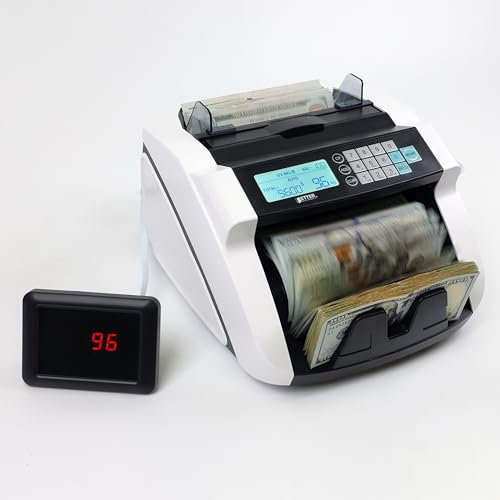 Máquina de contador de dinero grande, detector de billetes falsos USD/EUR/GBP/CAD con pantalla LCD, detección avanzada, capacidad de 300 billetes, 1000 notas por minuto, valor total, función de lote y