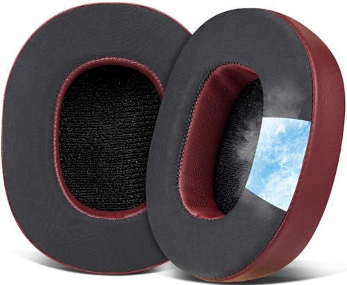 SOULWIT Cooling-Gel Replacement Earpads for Skullcandy Hesh 3/ANC/Evo & Crusher Wireless/ANC/Evo & Venue ANC Over-Ear Headphones, Ear Pads Cushions with Ice Silk Fabric - Burgundy