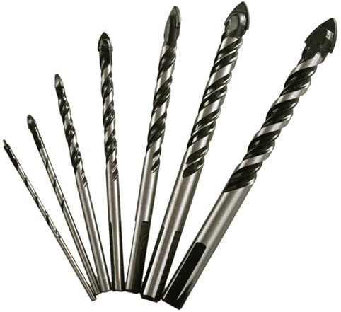 Masonry Drill Bit Set (7PCS) for Glass/Brick/Plastic/Cement/Wood/Tile/Etc, 1/8 to 1/2 Inch Drilling Bits with Triangle Handle, Industrial Strength Carbide Drill Bit Tip