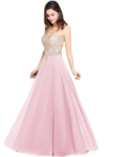 Misshow Robe Femme Chic et Elegant Mariage Longue en Appliques Dentelles sans Manches Robe de Mariage Rose 32