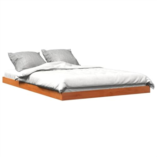 vidaXL Massivholzbett, Holzbett Bett für Schlafzimmer, Bettgestell Bettrahmen mit Lattenrost, Doppelbett Modernes Design, Wachsbraun 140x200cm Kiefer